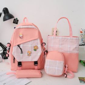 Women's Korean Style Plaid Backpack (Color: Pink)