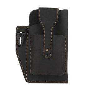 Leather Phone Bag Men's Leather Belt Pockets (Color: Black)