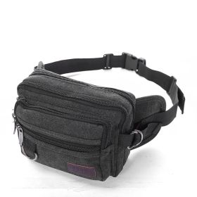 Canvas Fanny Pack With 4-Zipper Pockets Men Waist Bag Hip Bum Bag With Adjustable Strap For Outdoors Workout Traveling Casual Running Hiking Cycling (Color: Black)