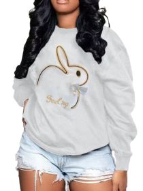 Plus Size Embroidery O Neck Long Sleeve Sweatshirts Top (Color: White, size: L)