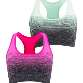 1pc/2pcs/3pcsMedium Support Two Tone Racer Back Sports Bra, Fitness Workout Running Yoga Bra (Color: Green+Rose Red, size: M(6))
