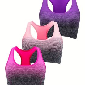 1pc/2pcs/3pcsMedium Support Two Tone Racer Back Sports Bra, Fitness Workout Running Yoga Bra (Color: Rose Red + Pink + Purple, size: M(6))