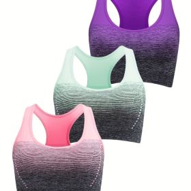 1pc/2pcs/3pcsMedium Support Two Tone Racer Back Sports Bra, Fitness Workout Running Yoga Bra (Color: Purple+pink+green, size: XL(12))