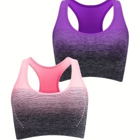 1pc/2pcs/3pcsMedium Support Two Tone Racer Back Sports Bra, Fitness Workout Running Yoga Bra (Color: Purple+Pink, size: M(6))