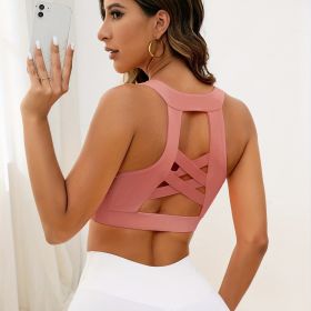Solid U-neck Criss Cross Back Sports Bra, Sleeveless Outdoor Sexy Yoga Fitness Workout Tank Top, Women's Activewear (Color: Pale Pinkish Gray, size: S)