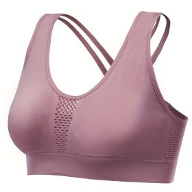 Breathable Mesh Wire-free Sports Bra, Stretchy High Impact Yoga Fitness Gym Cropped Top, Women's Activewear (Color: Fuchsia, size: M)