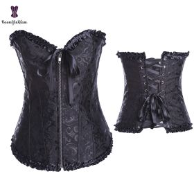 Sexy Women Steampunk Clothing Gothic Plus Size Corsets Lace Up Boned Overbust Bustier Waist Cincher Body Shaper Corselet S-6XL (Color: 819 black, size: 5XL)