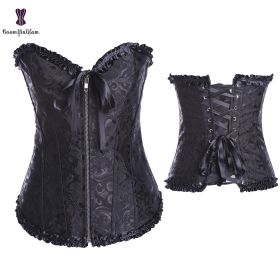 Sexy Women Steampunk Clothing Gothic Plus Size Corsets Lace Up Boned Overbust Bustier Waist Cincher Body Shaper Corselet S-6XL (Color: 819 black, size: 4XL)