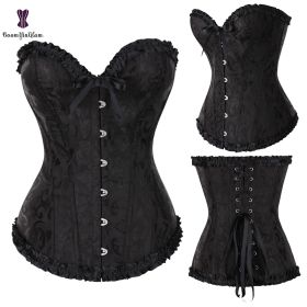 Sexy Women Steampunk Clothing Gothic Plus Size Corsets Lace Up Boned Overbust Bustier Waist Cincher Body Shaper Corselet S-6XL (Color: 810 black, size: L)