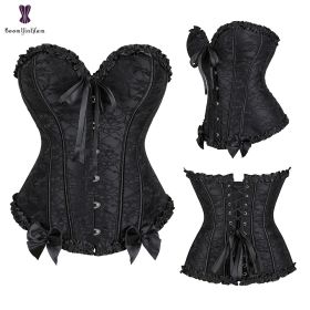 Sexy Women Steampunk Clothing Gothic Plus Size Corsets Lace Up Boned Overbust Bustier Waist Cincher Body Shaper Corselet S-6XL (Color: 805 black, size: 4XL)