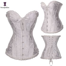 Sexy Women Steampunk Clothing Gothic Plus Size Corsets Lace Up Boned Overbust Bustier Waist Cincher Body Shaper Corselet S-6XL (Color: 810 white, size: XXXL)