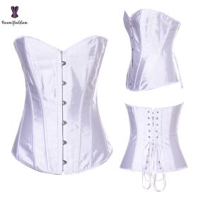 Sexy Women Steampunk Clothing Gothic Plus Size Corsets Lace Up Boned Overbust Bustier Waist Cincher Body Shaper Corselet S-6XL (Color: 818 white, size: 5XL)