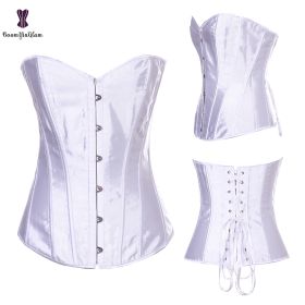 Sexy Women Steampunk Clothing Gothic Plus Size Corsets Lace Up Boned Overbust Bustier Waist Cincher Body Shaper Corselet S-6XL (Color: 818 white, size: 6XL)
