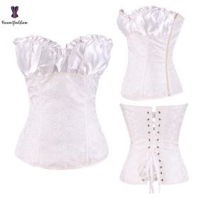 Sexy Women Steampunk Clothing Gothic Plus Size Corsets Lace Up Boned Overbust Bustier Waist Cincher Body Shaper Corselet S-6XL (Color: 864 white, size: M)