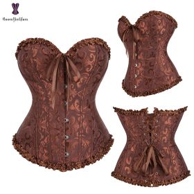 Sexy Women Steampunk Clothing Gothic Plus Size Corsets Lace Up Boned Overbust Bustier Waist Cincher Body Shaper Corselet S-6XL (Color: 810 coffee, size: XXXL)