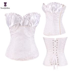 Sexy Women Steampunk Clothing Gothic Plus Size Corsets Lace Up Boned Overbust Bustier Waist Cincher Body Shaper Corselet S-6XL (Color: 864 white, size: XXXL)