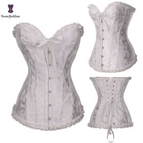Sexy Women Steampunk Clothing Gothic Plus Size Corsets Lace Up Boned Overbust Bustier Waist Cincher Body Shaper Corselet S-6XL (Color: 810 white, size: XL)