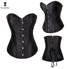 Sexy Women Steampunk Clothing Gothic Plus Size Corsets Lace Up Boned Overbust Bustier Waist Cincher Body Shaper Corselet S-6XL (Color: 818 black, size: L)