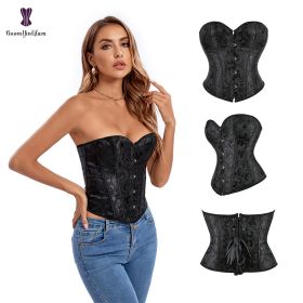 Sexy Women Steampunk Clothing Gothic Plus Size Corsets Lace Up Boned Overbust Bustier Waist Cincher Body Shaper Corselet S-6XL (Color: 883 black, size: 5XL)