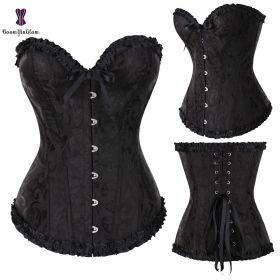Sexy Women Steampunk Clothing Gothic Plus Size Corsets Lace Up Boned Overbust Bustier Waist Cincher Body Shaper Corselet S-6XL (Color: 810 black, size: 6XL)