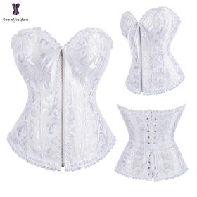 Sexy Women Steampunk Clothing Gothic Plus Size Corsets Lace Up Boned Overbust Bustier Waist Cincher Body Shaper Corselet S-6XL (Color: 819 white, size: XXL)