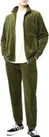 Mens 2 Pieces Velour Tracksuits Full Zip Stripe Casual Jogging Outfits Jacket & Pants Fitness Tracksuit Sets (Color: Green, size: XXL)