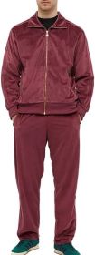 Mens 2 Pieces Velour Tracksuits Full Zip Stripe Casual Jogging Outfits Jacket & Pants Fitness Tracksuit Sets (Color: Red, size: L)