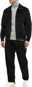 Mens 2 Pieces Velour Tracksuits Full Zip Stripe Casual Jogging Outfits Jacket & Pants Fitness Tracksuit Sets (Color: Black, size: 3XL)