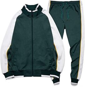 Women's 2 Pieces Tracksuits Casual Running Jogging Athletic Casual Outfits Full Zip Suit Gym Sports Sweatsuits (Color: Green, size: S)