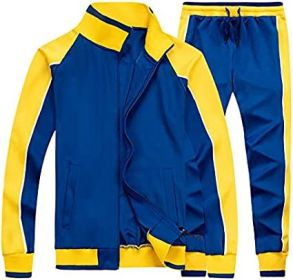 Women's 2 Pieces Tracksuits Casual Running Jogging Athletic Casual Outfits Full Zip Suit Gym Sports Sweatsuits (Color: Blue, size: XXL)