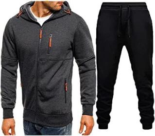 Mens 2 Piece Tracksuit Zipper Cardigan Hoodie Pants Sport Suit Running Jogging Athletic Casual Tracksuit Set (Color: dark grey3, size: XL)