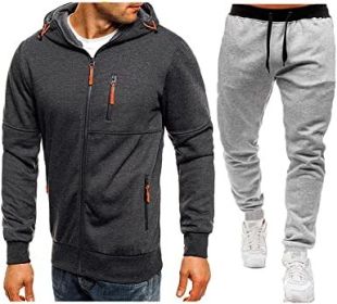 Mens 2 Piece Tracksuit Zipper Cardigan Hoodie Pants Sport Suit Running Jogging Athletic Casual Tracksuit Set (Color: dark grey2, size: XXL)