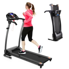 FYC Folding Treadmills for Home;  Foldable Electric Treadmill with LCD display;  Lightweight Compact Treadmill Fitness Running Walking Jogging Exercis (Color: Black)