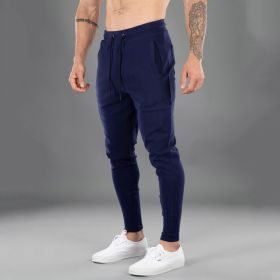 Men's Casual Sports Pants Cotton Skinny Stretch (Option: Navy Blue-XL)