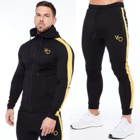 Men's Running Training Elastic Sweater Set (Option: Black yellow-XL)