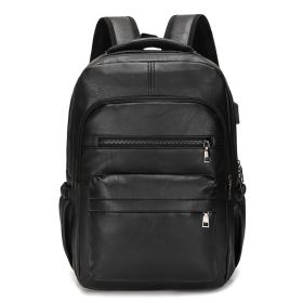 Retro Soft Leather Men's Backpack Fashion Business Travel Computer Bag (Color: Black)