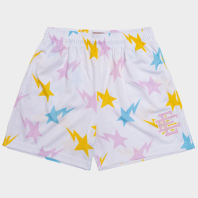 Casual Shorts Fitness Basketball Sports Short-length Pants Beach Pants Bird Eye Fabric (Option: White And Yellow-M)