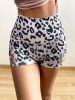 Leopard/Camo Pattern Yoga Biker Shorts, High-Waisted Hollow Out Fitness Workout Dance Shorts, Women's Activewear