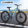 S24109 Elecony 24 Inch Fat Tire Bike Adult/Youth Full Shimano 7 Speeds Mountain Bike, Dual Disc Brake, High-Carbon Steel Frame, Front Suspension, Moun