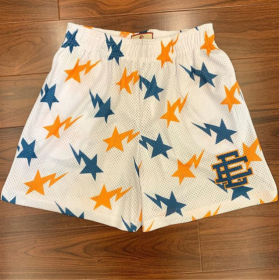 Casual Shorts Fitness Basketball Sports Short-length Pants Beach Pants Bird Eye Fabric (Option: White Orange-XXXL)