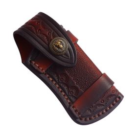 Planted Carved Leather Top Layer Leather Folding Knife Cover (Option: Lion-Vegetable tanned leather)