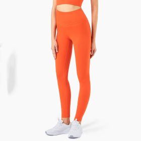 Sports Leggings Nude Feeling Pocket Lulu Yoga Fitness Pants (Option: Orange-XL)