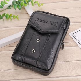 Men's Leather Belt Waist Bag With Large Capacity (Option: Black-Vertical payment)