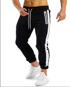 Men's Trendy Latest Running Fitness Side Contrast Color Velcro Sports Trousers (Option: Black-L)